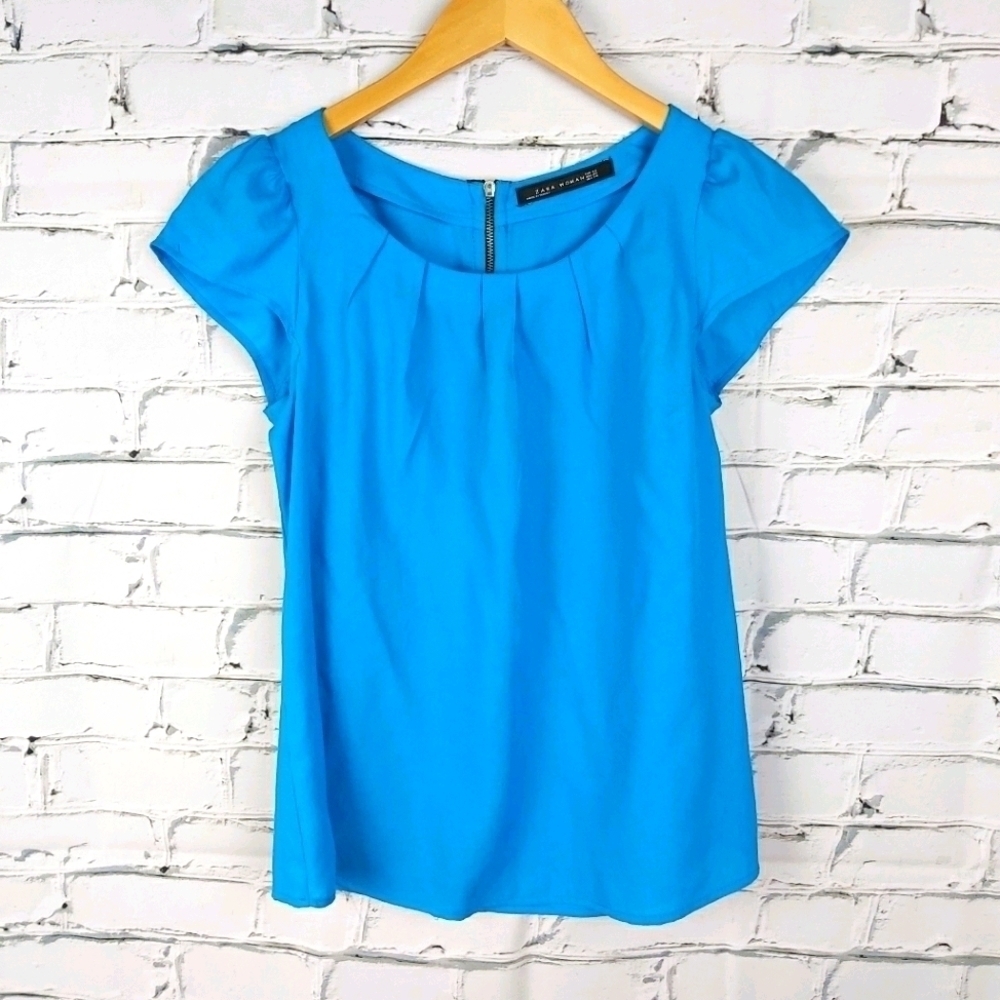 ZARA Zipper Back‎ Blouse blue